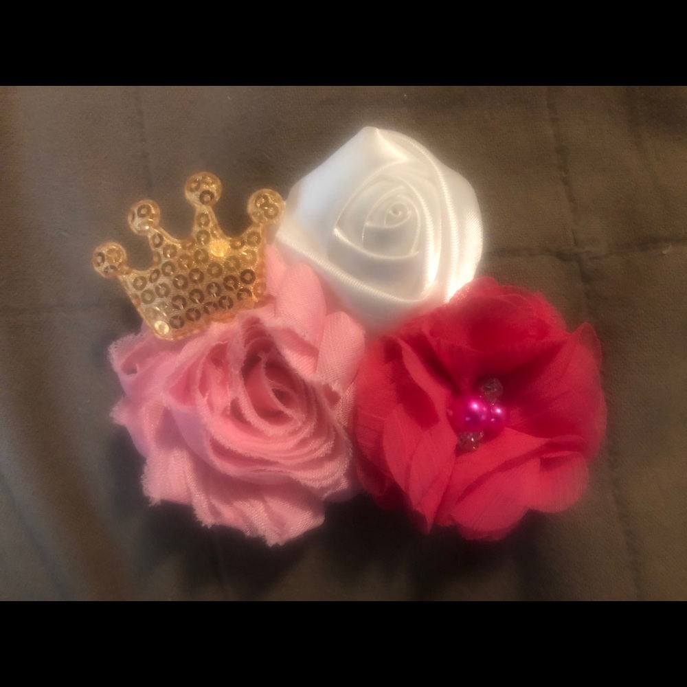 Pink Hair Bow w/Crown